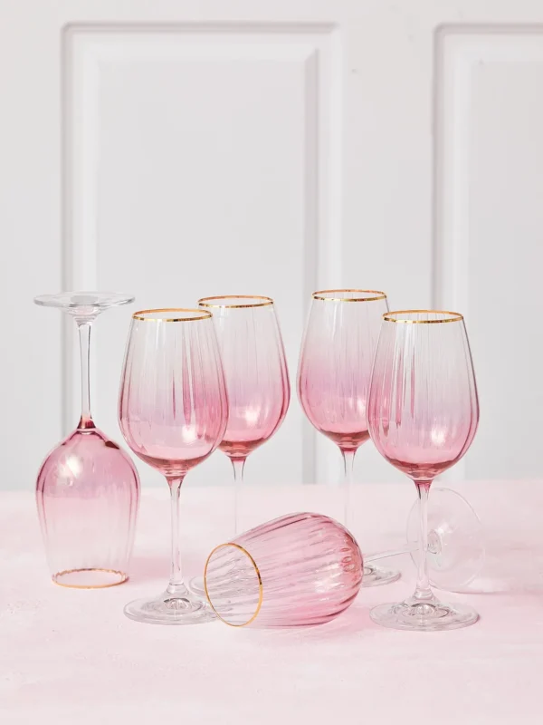Kate hvidvinsglas med guldkant - pink