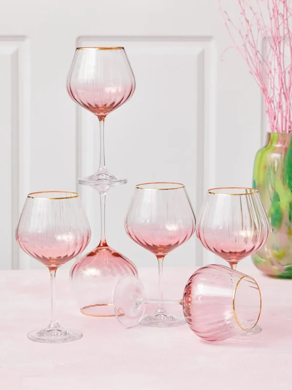 Kate rødvinsglas med guldkant - pink