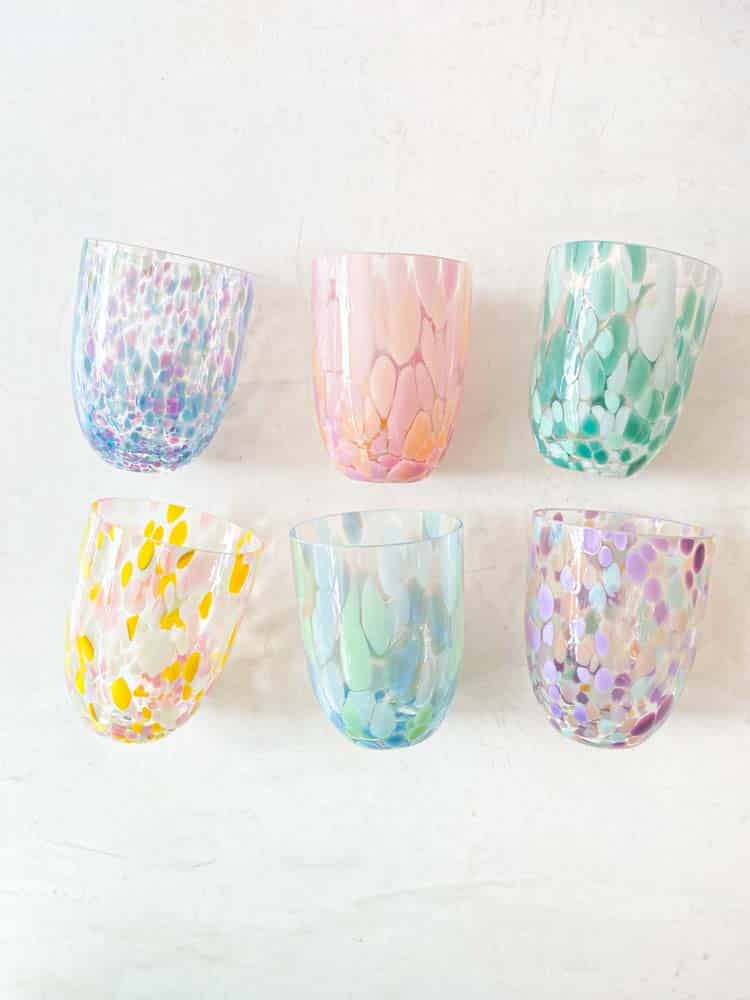 anna von lipa, anna von lipa splash glas, anna von lipa glas, anna von lipa drikkeglas, vandglas, confetti glas, plettede glas, mundblæste glas, marble glas, bordækning, bolig, interiør, anna von lipa splash og confetti glas, splash pacific, splash summer 2, purple rain, splash abricot