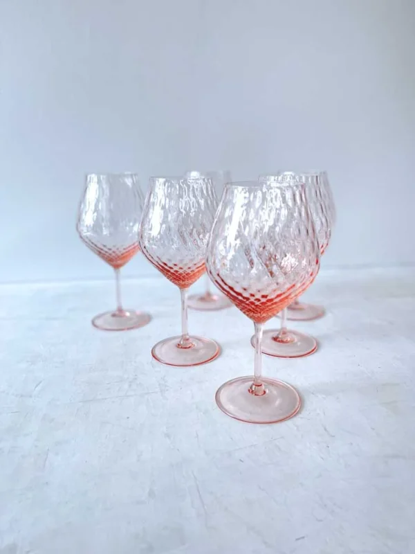 6 lyserøde vin eller drinkglas med harlekin - 580 ml