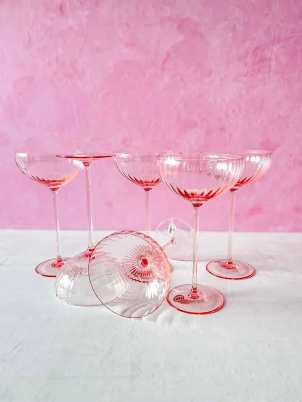 6 lyserøde champagneskåle