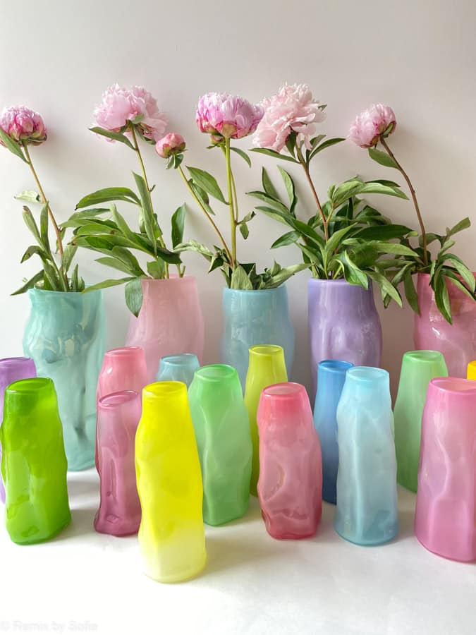 marie retpen vase, vaser, blomster vase, mundblæst glas, blomstervasemundblæst vase, krøl vase, vase i organisk form, krølvase, remix by sofie