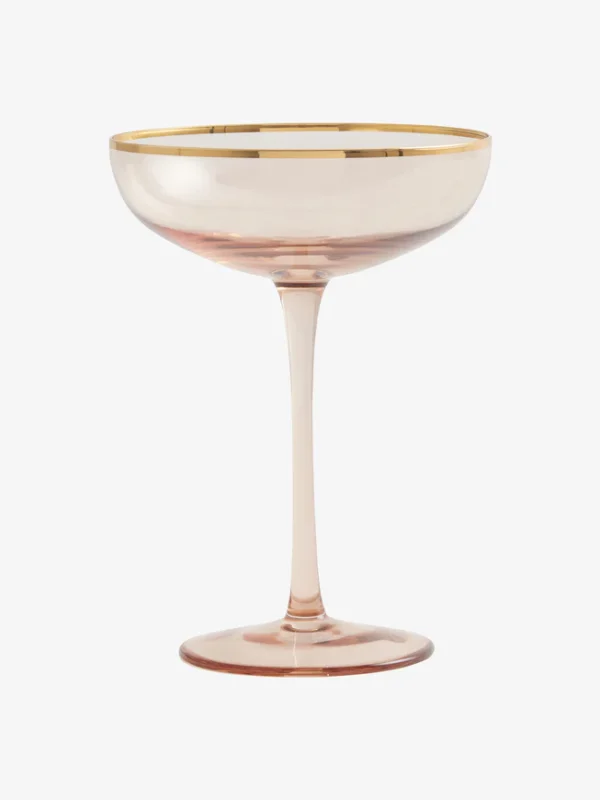 goldie champagneglas,,cocktailglas, nordal, cocktailglas i ferskenfarvet med guld, remix by sofie, borddækning