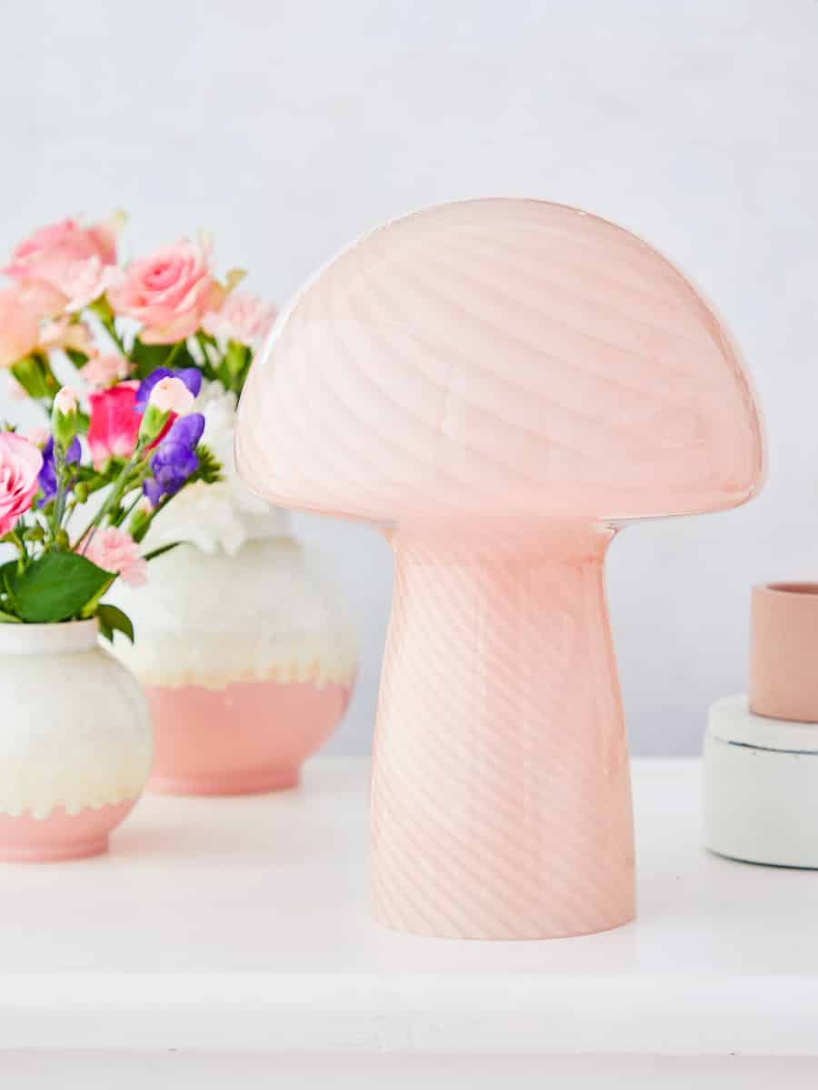 mushroom lampe, lampe mushroom bahne, lyserød musroom lampe, remix by sofie, lamp mushroom, svampe lampe,