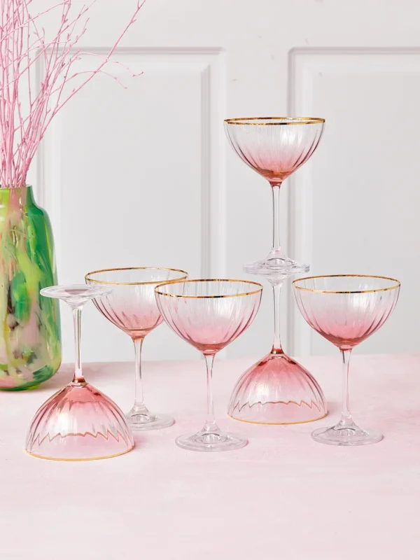 Champagneskåle med guldkant - pink