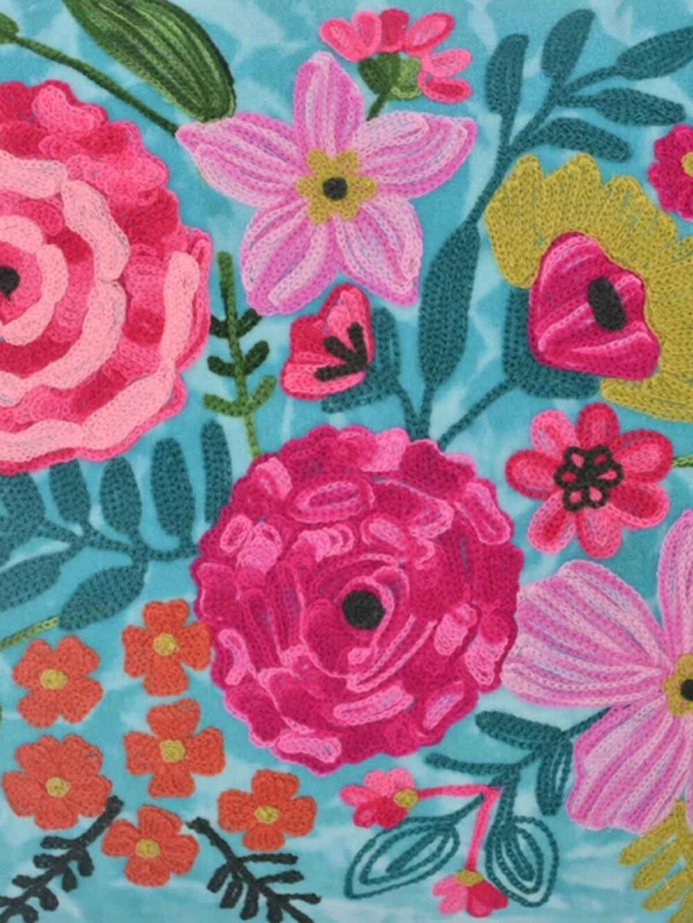 Pude 40x60 cm, turkis pink med blomster - Remix by Sofie