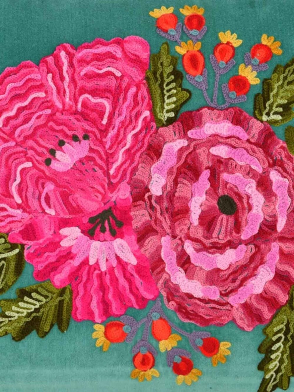Pude 40x60 cm, mørk turkis med blomster - Remix by Sofie