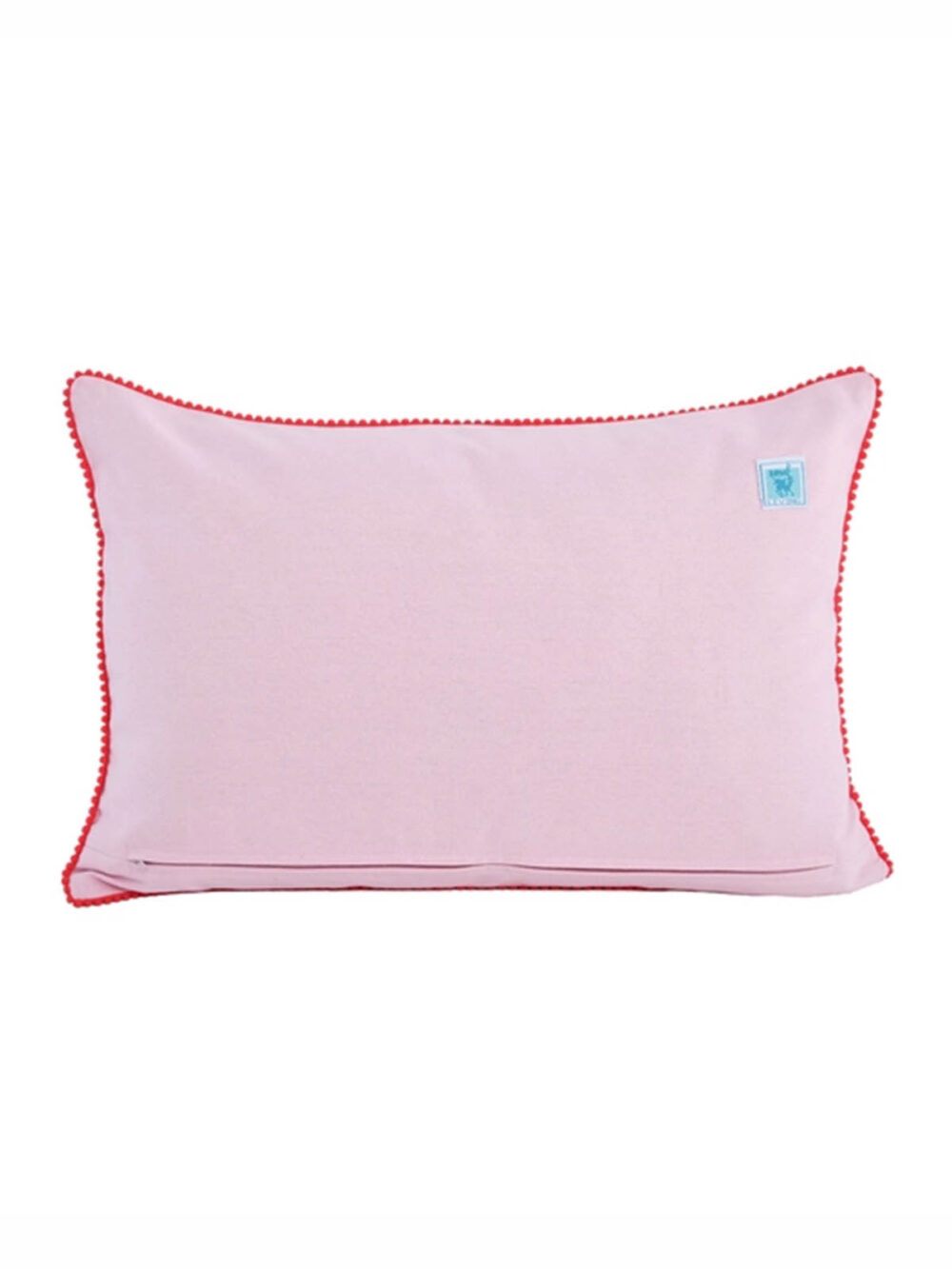 Pude 40x60 cm, stribet lyserød/hvid pink med blomster bagfra - Remix by Sofie