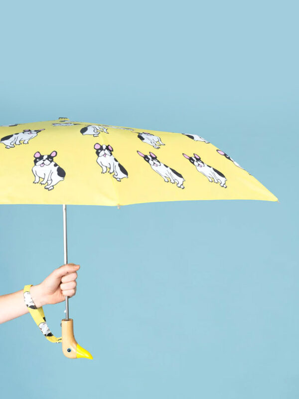 paraply, cou cou suzette paraply i samarbejde med original duckhead, gul paraply med bulldogs