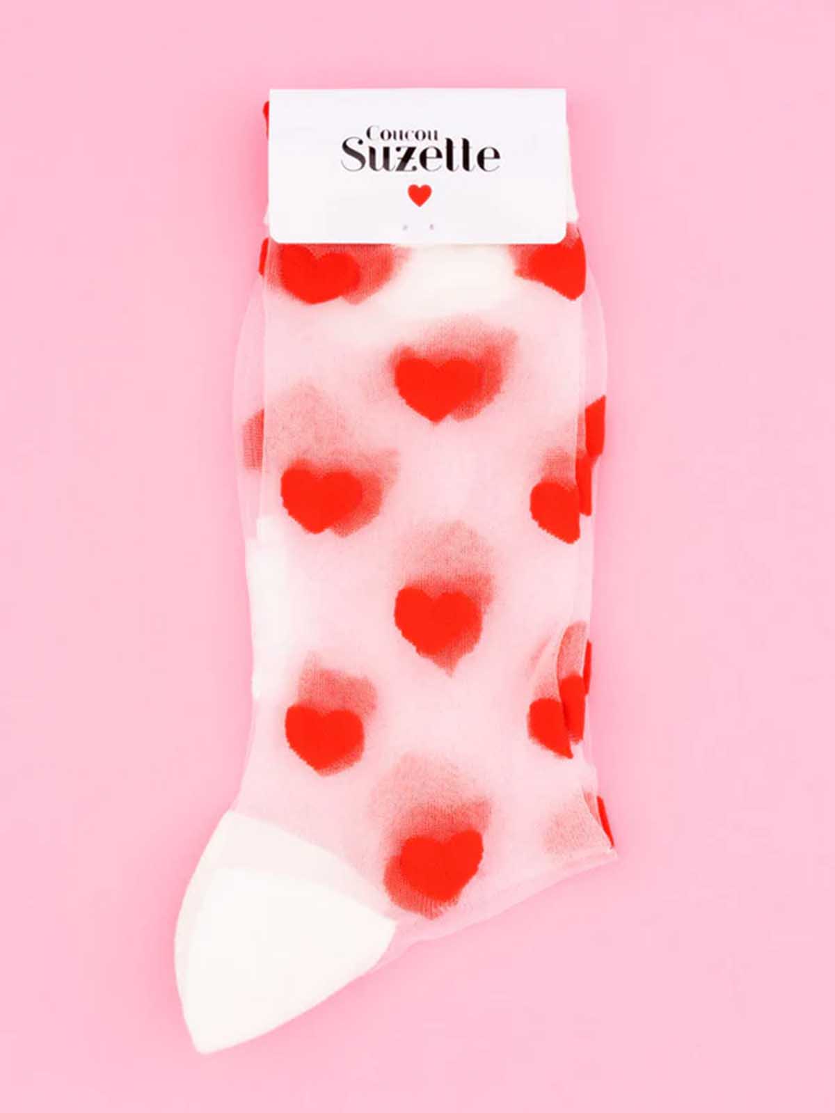 cou cou suzette stømper gennemsigtige med røde hjerter