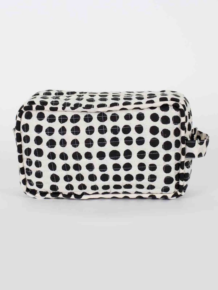 Toilettaske "Dots" (16 x 23) - Hvid med sorte bomber