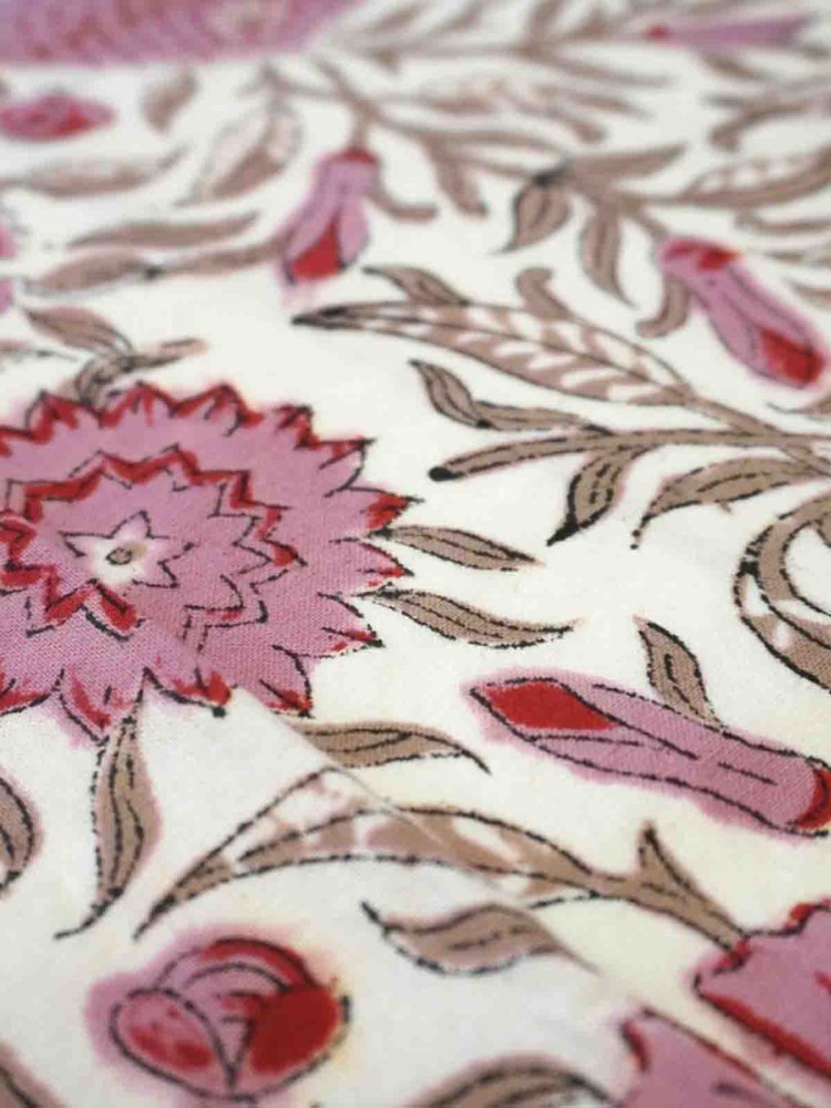 Dug (140 x 230 cm) med bloktryk - Rosy - Billede 3