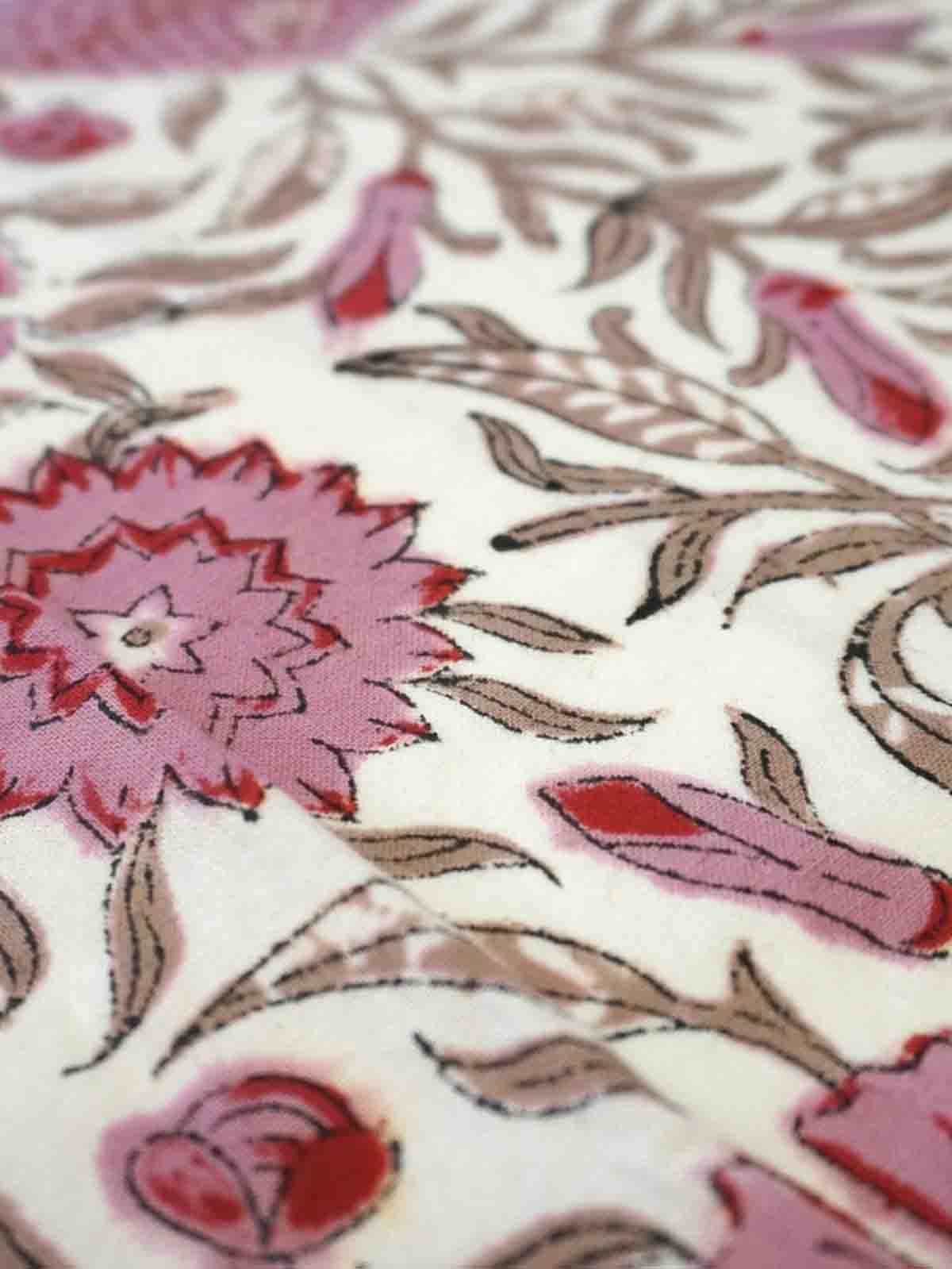 Dug (140 x 230 cm) med bloktryk - Rosy - Billede 3