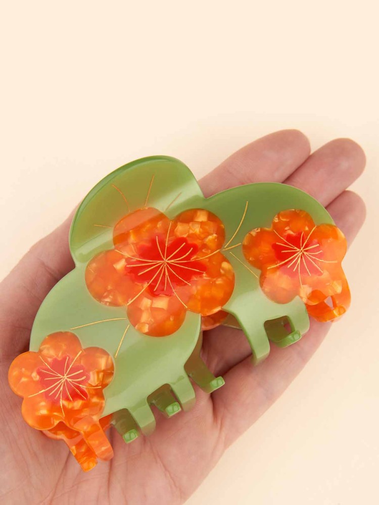 Hårklemme "maxi" – Tallerkensmækker orange blomster - Billede 3