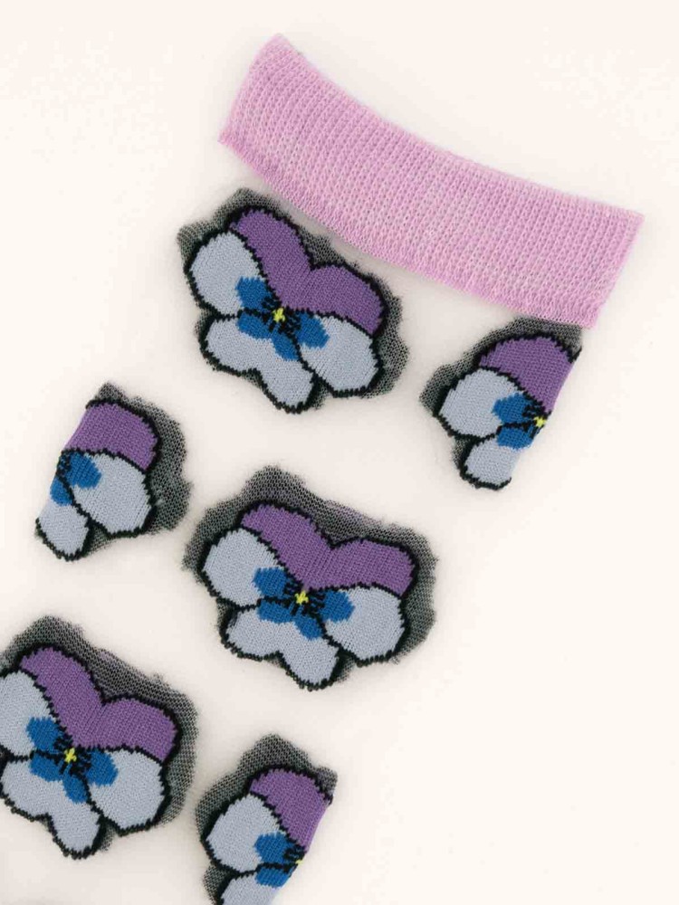Strømper - Gennemsigtige med stedmoderblomster - Billede 2