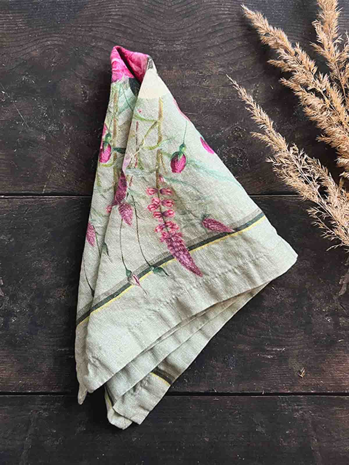Hør serviet 45 x 45 cm - Pink Blomster have - Billede 6