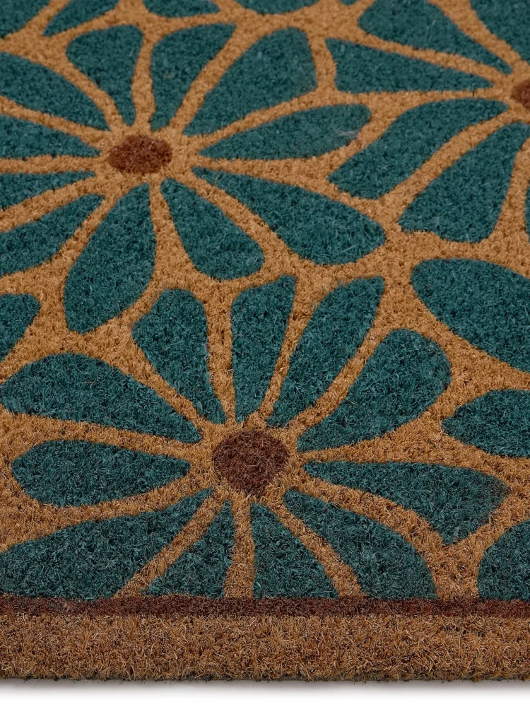 Dørmåtte 45x75 cm - "Boho" med blå blomster - Billede 2