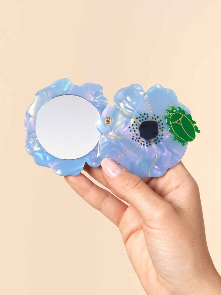 Spejl til make-up pungen - Blå blomst