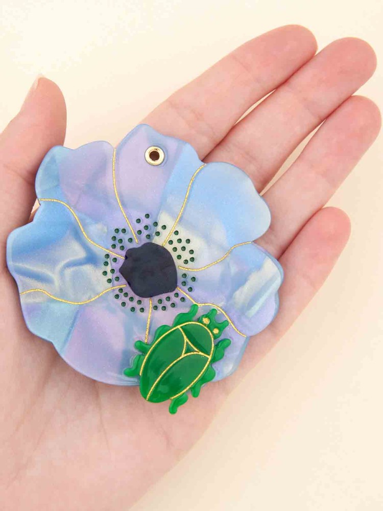 Spejl til make-up pungen - Blå blomst - Billede 2