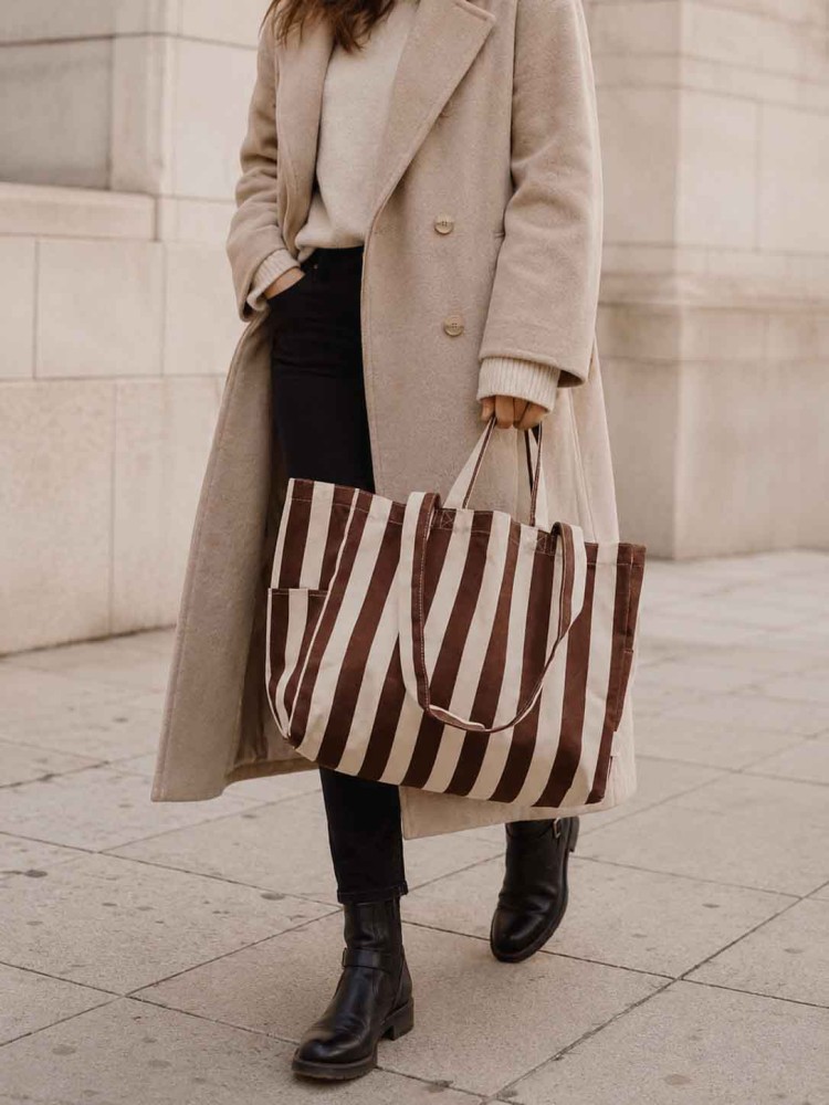 Canvas "Totebag" (35 x 28 cm) - Creme med brune striber
