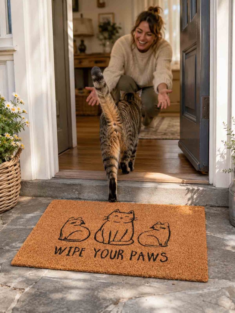 Dørmåtte 40 x 60 cm - Wipe your paws med katte - Billede 2