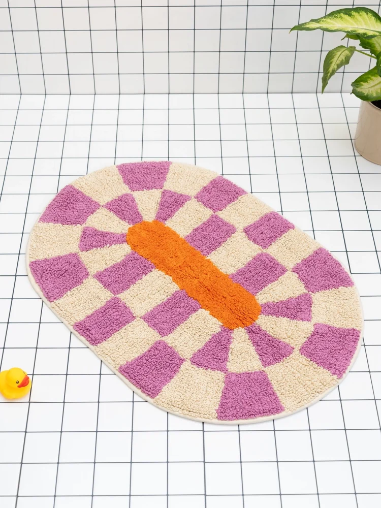 Bademåtte "Rita" 75 x50 cm - Lyserød, offwhite og orange - Billede 5