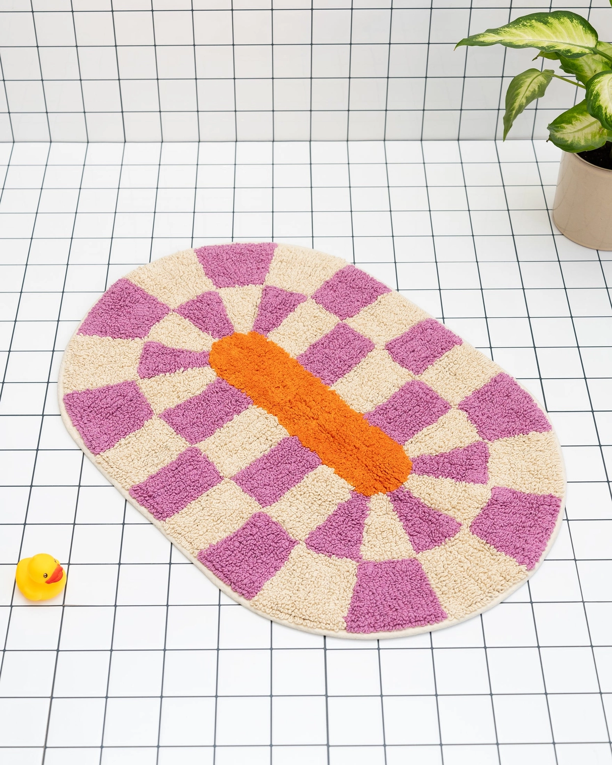 Bademåtte "Rita" 75 x50 cm - Lyserød, offwhite og orange - Billede 5