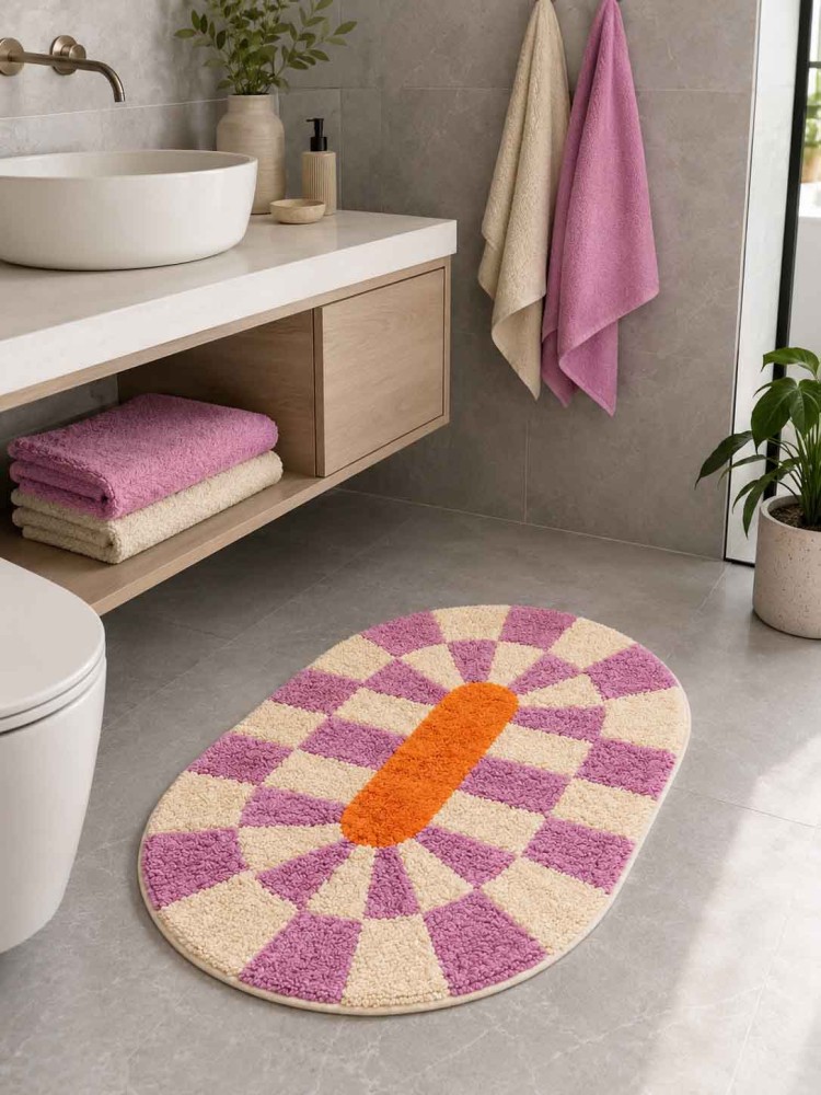Bademåtte "Rita" 75 x50 cm - Lyserød, offwhite og orange - Billede 2