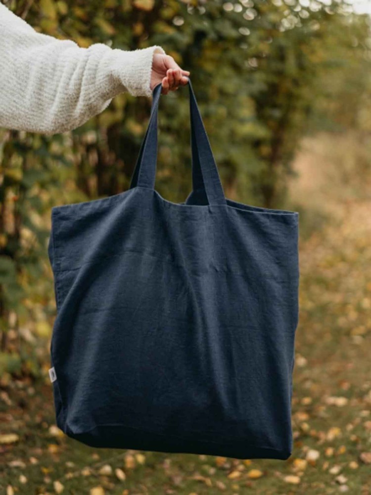Stor hørshopper (54 x 60 cm) - Marineblå - Billede 2