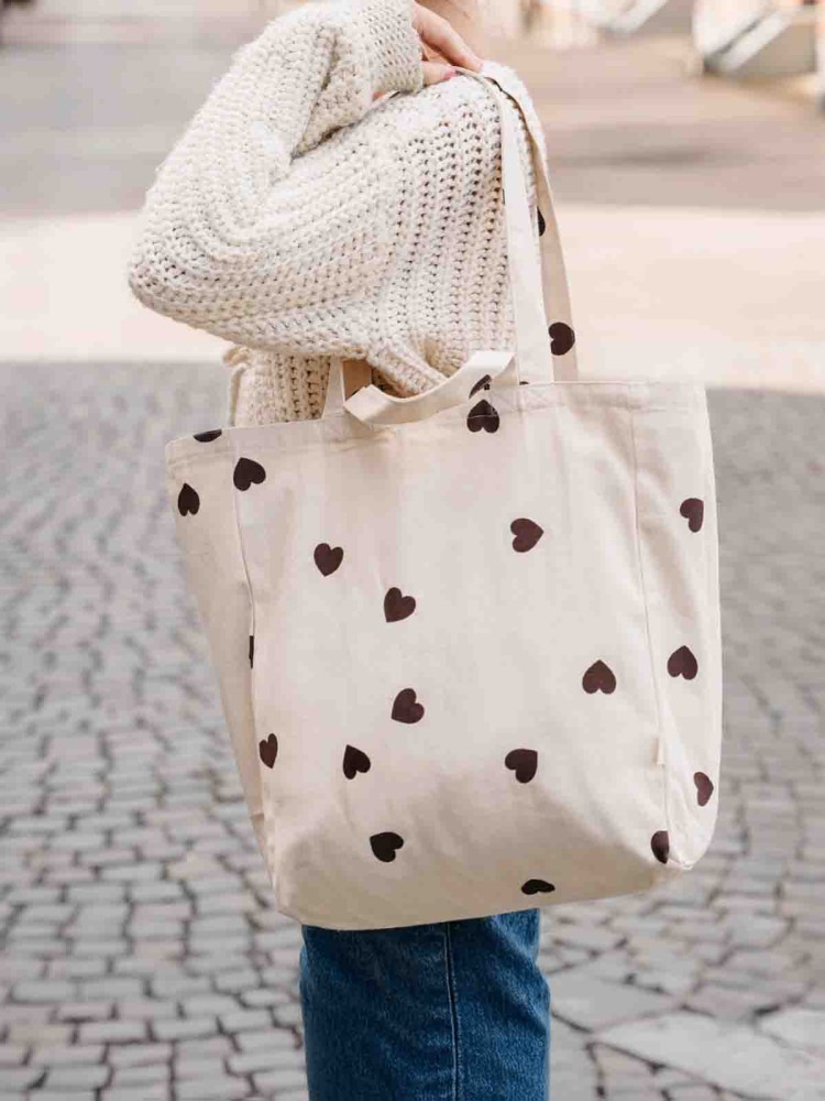 Canvas "Totebag" (40 x 37 cm) - Brune hjerter - Billede 2