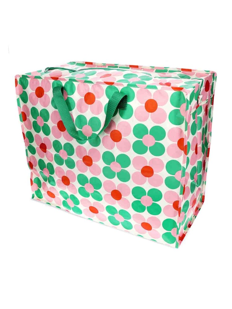 Jumbo opbevaringspose 78 liter - Blomster Lyserød og grøn - Billede 2
