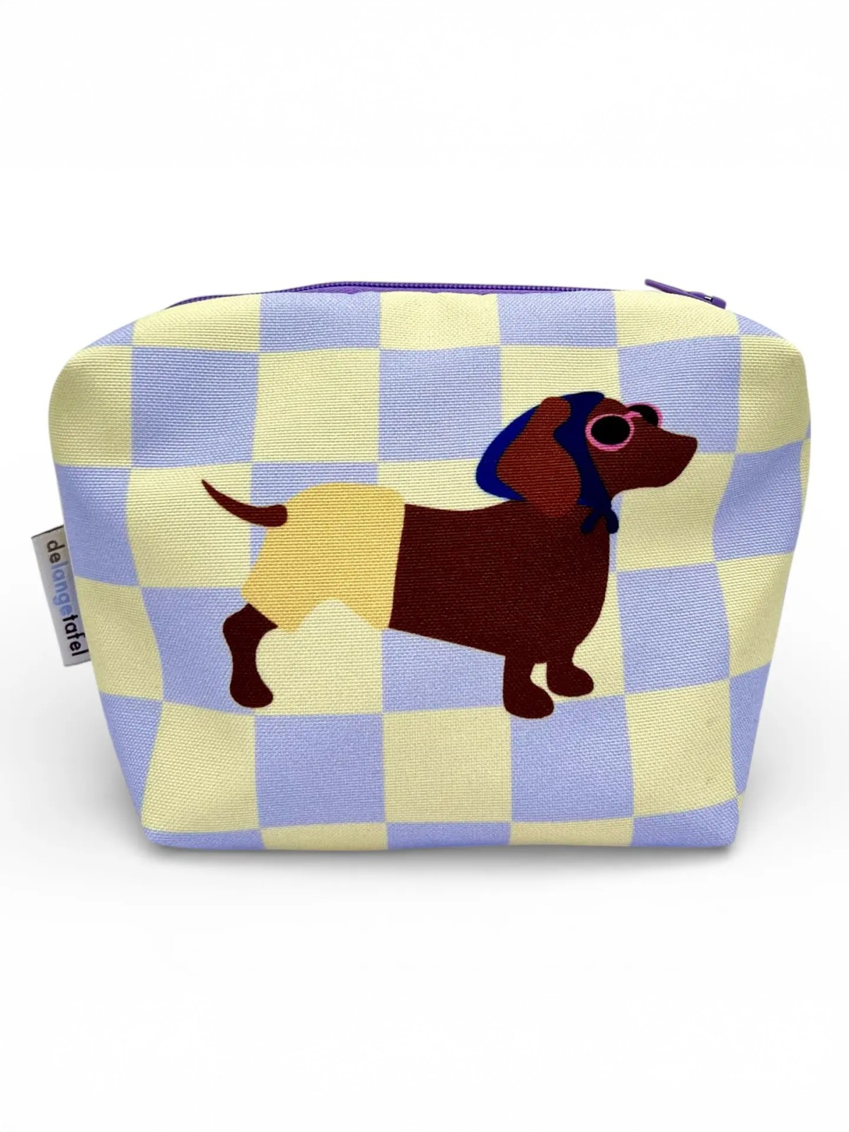 Make-up pung (12 x 8 x 8,5) - Lilla og gul ternet med gravhund