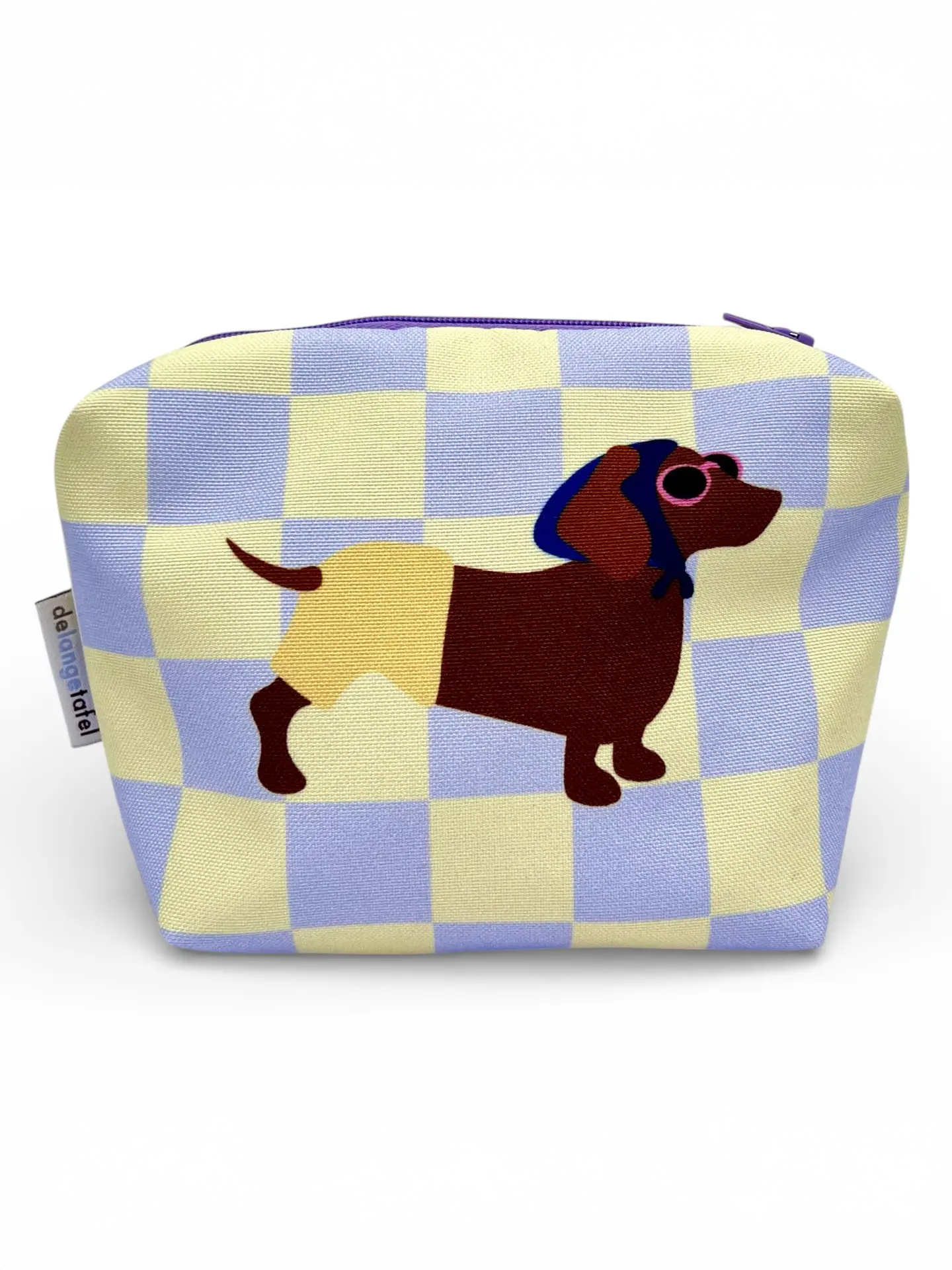 Make-up pung (12 x 8 x 8,5) - Lilla og gul ternet med gravhund