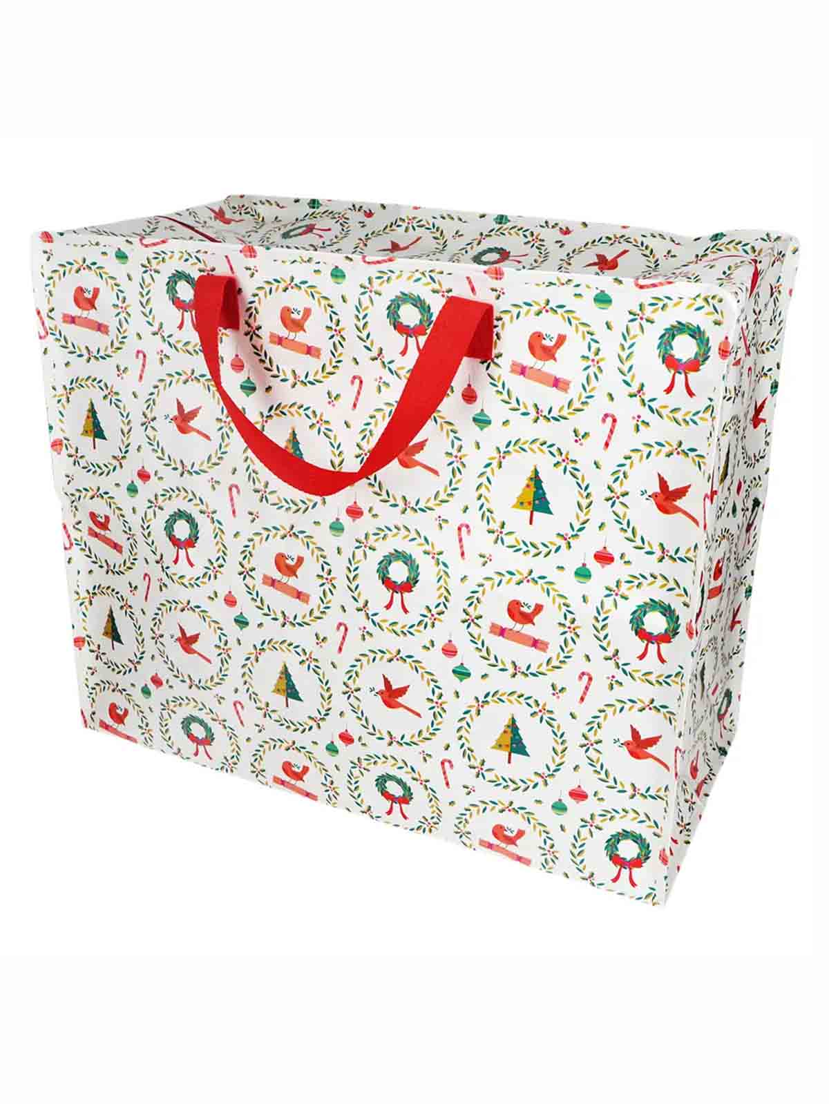Jumbo opbevaringspose 78 liter - Hvid med julemotiver