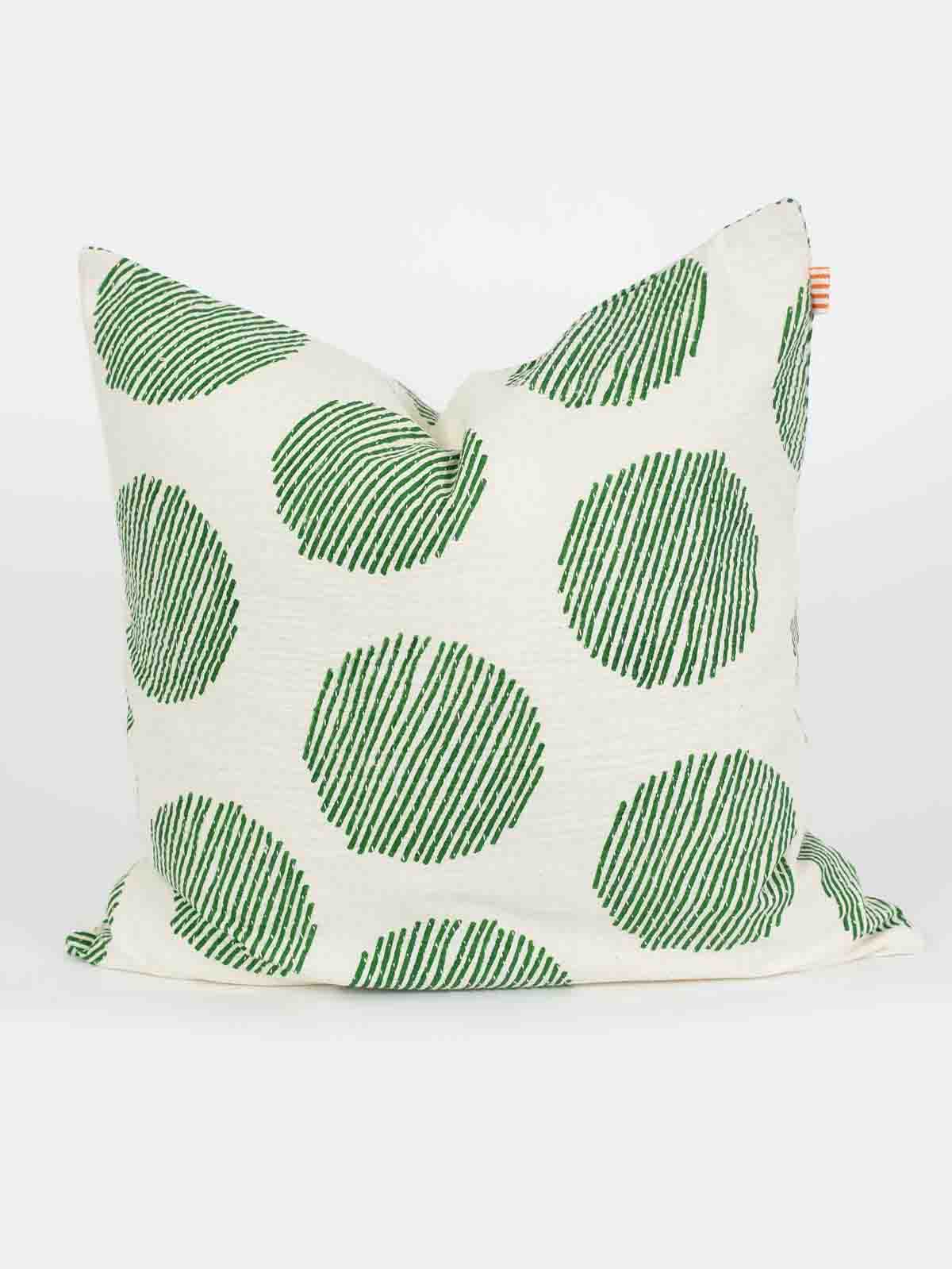 Pudebetræk 50x50 "Striped ball" i offwhite og grøn