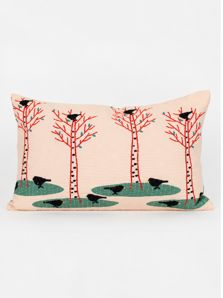 Pudebetræk 30x50 cm - Kantha "Four birch trees"