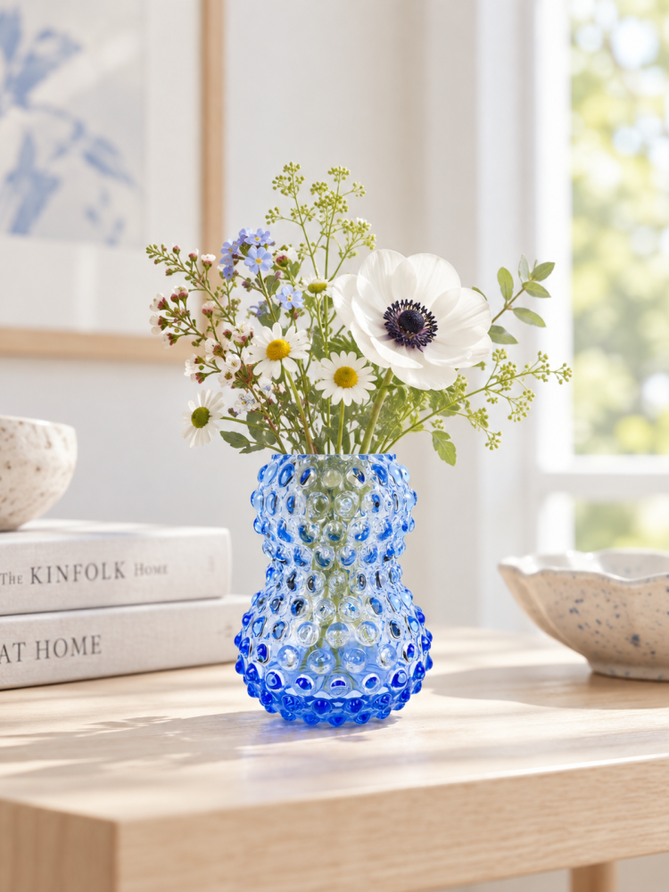 Birdie vase i pindsvineglas - Lyseblå