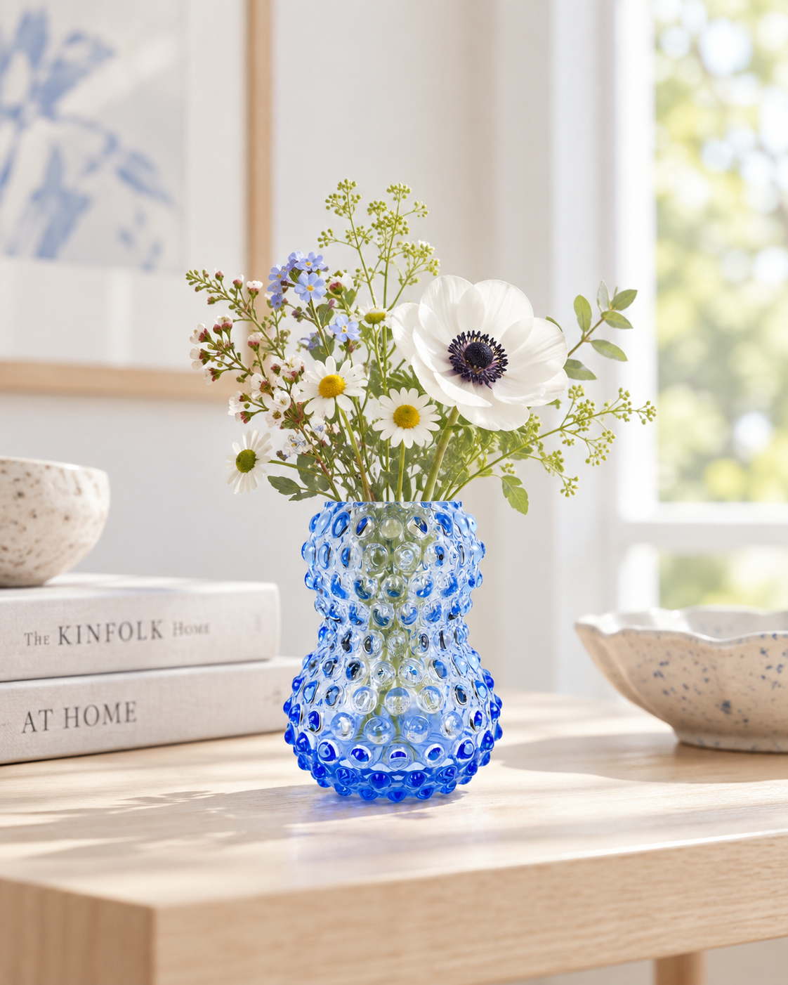 Birdie vase i pindsvineglas - Lyseblå