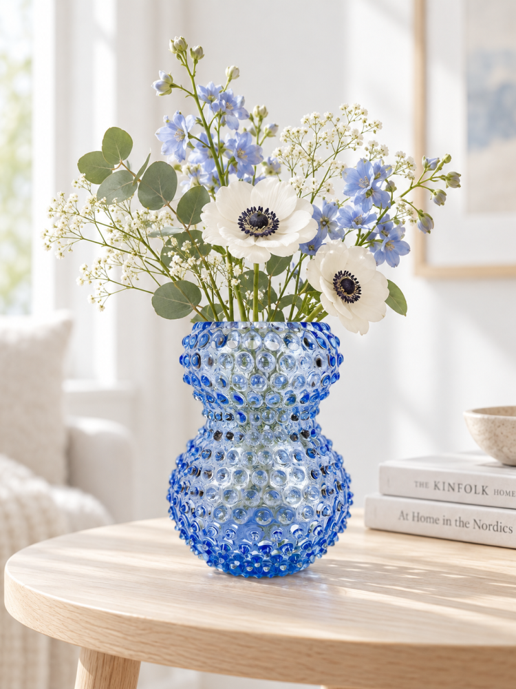 Stor Birdie vase (20 cm) i pindsvineglas - Lyseblå