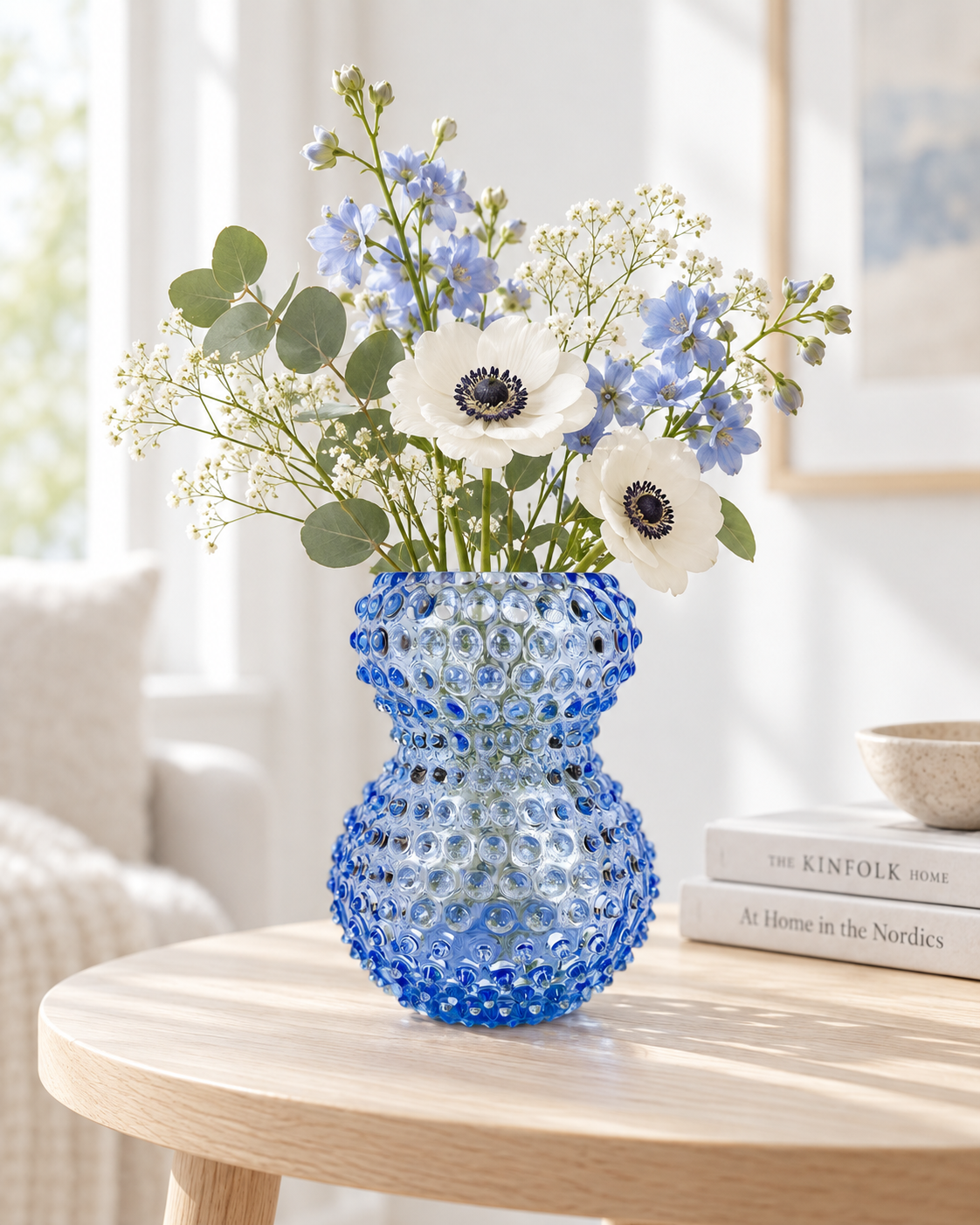 Stor Birdie vase (20 cm) i pindsvineglas - Lyseblå