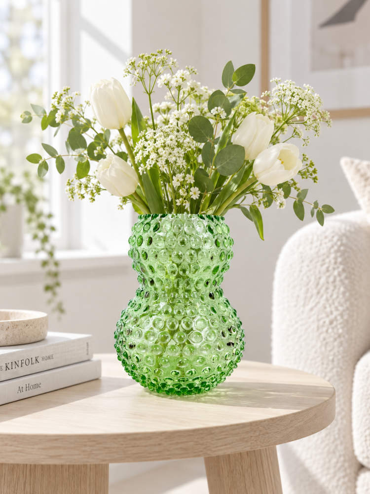 Stor Birdie vase (20 cm) i pindsvineglas - Lysegrøn