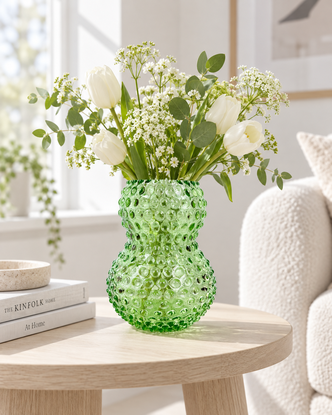 Stor Birdie vase (20 cm) i pindsvineglas - Lysegrøn