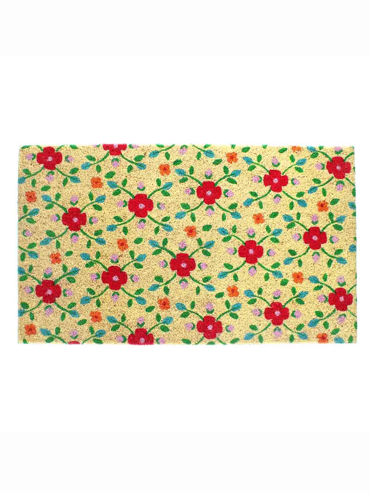 Dørmåtte 43 x 73 cm - "Sara" naturfarvet med blomster
