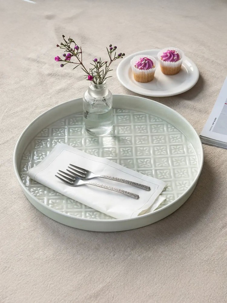 Rund emalje bakke (30 cm) - Lysegrå - Billede 2