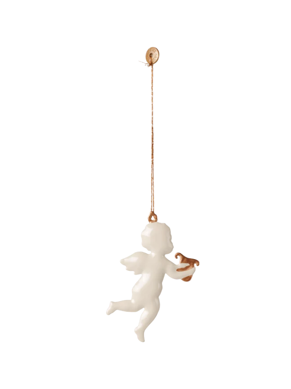 Metal ornament - Offwhite engel med harpe