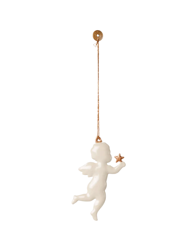 Metal ornament - Offwhite engel med stjerne