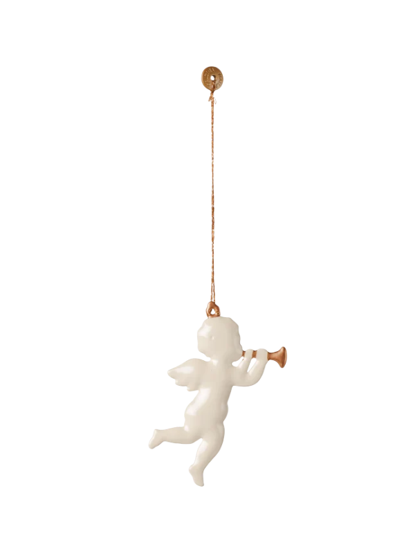 Metal ornament - Offwhite engel med trompet