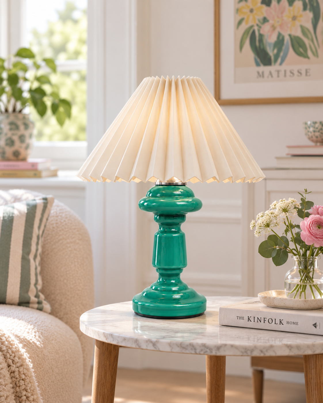 Alternative view of Bordlampe opalglas "Petro 1" (33 cm) - Turkis grøn