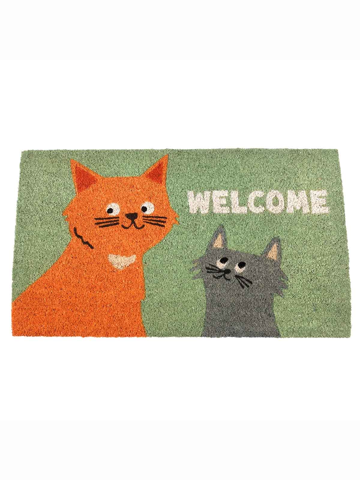 Dørmåtte 43 x 73 cm - Grøn med rød og grå kat