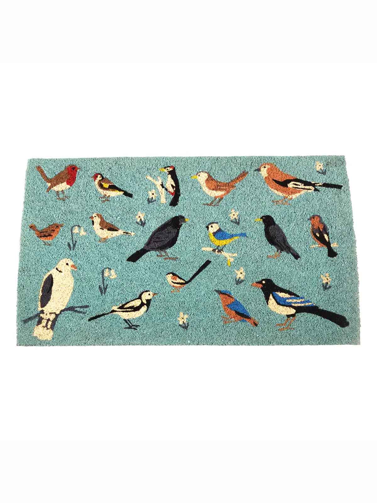 Dørmåtte 43 x 73 cm - Turkis med havens fugle